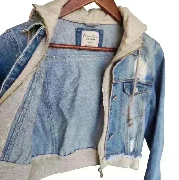 Love Tree Distressed Cropped Blue Jean Jacket - Picture 4 of 5